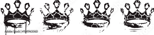 grunge black crowns with drips and rough strokes in various sizes, vintage design elements