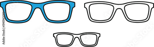 Stylized eyeglasses illustration, blue frame, white outline, optical fashion, eyewear design comparison
