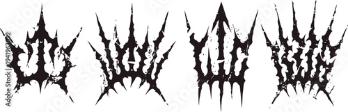 grunge black metal band logo set spiky chaotic abstract emblem designs for heavy music genre