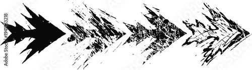 grunge black arrows in sequential motion abstract distressed texture vector set directional symbols with rough faded effect