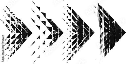 grunge arrows pointing right with distressed textures in progressive stages of intensity and opacity
