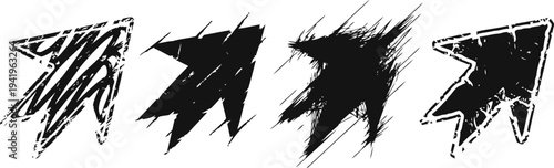 Black grunge arrow icons pointing upward right, set of abstract hand drawn direction signs