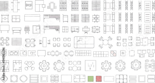Architectural blueprint details isolated on transparent background