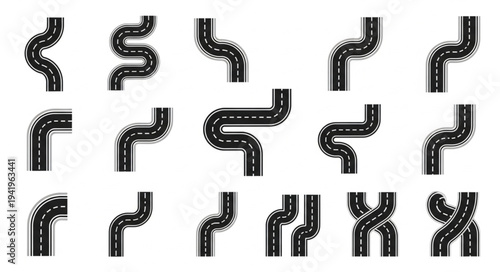 Collection of Curvy Road Sections for Map Design and Route Planning.