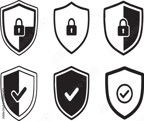 Security shield icons with locks and checkmarks