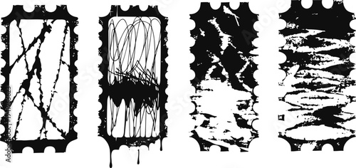 Grunge distressed ticket stub design elements with scratches and rough textures