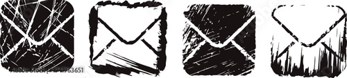 grunge envelope icons set distressed, scratched mail symbols collection