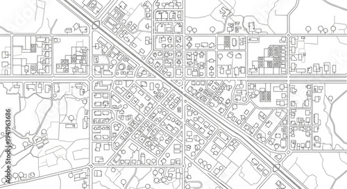 Detailed Black and White Map of a City Layout.