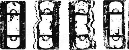 Four distressed vintage cassette tape icons in black with textured worn grunge