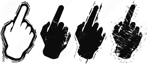 middle finger gesture icons set distressed grunge hand symbol for rude and offensive expression, rude sign, protest and rebellion