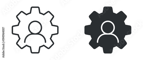 User Settings Icon, Account Configuration with Gear Symbol, Outline and Solid Vector