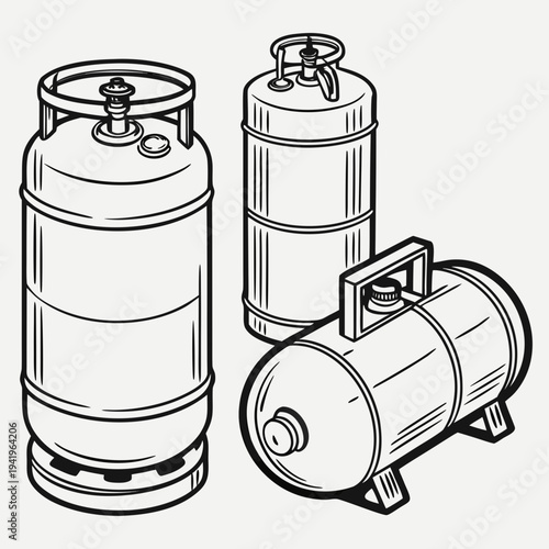 Of industrial gas cylinders black and white line cylinders