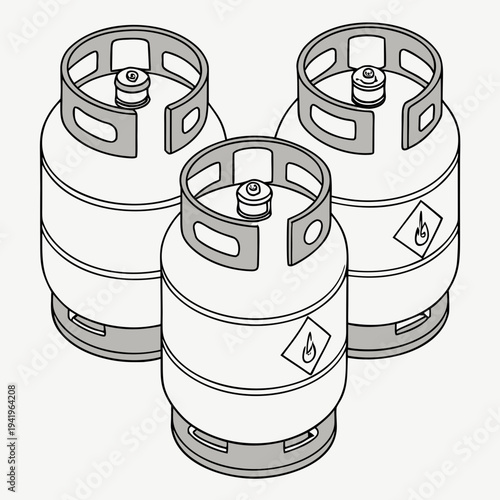 Propane gas cylinders with flame warning labels fuel tanks