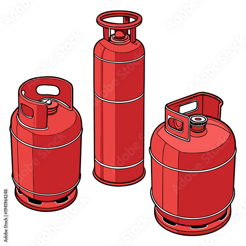 Red gas cylinders with handles and lids household gas