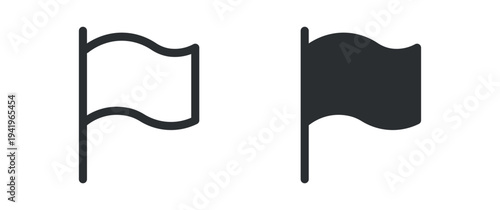 Flag icon set, marker flag location or country symbol, outline and solid silhouette style. Vector illustration.