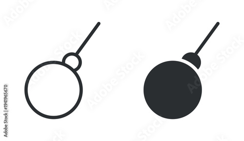 Bomb explosive icon set, cartoon round bomb danger symbol, outline and solid silhouette style. Vector illustration.