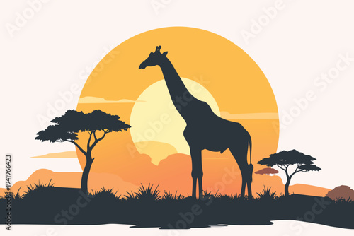giraffe silhouette in the savannah