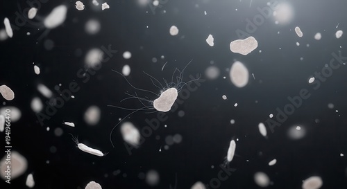 Pet Dander Floating in Air Causing Allergy. Close-up of pet dander and animal hair particles floating in air, illustrating indoor allergens, allergy triggers, respiratory irritation, and hygiene conce