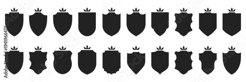 Pixel Art Shield Icon Set Vector Illustration, Medieval Heraldry Protection Symbols with Vintage Emblem Designs for Security, Defense, Game UI, Fantasy Badge Elements, and Retro Pixel Style Graphics