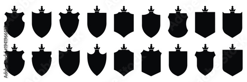 Pixel Art Shield Icon Set Vector Illustration, Medieval Heraldry Protection Symbols with Vintage Emblem Designs for Security, Defense, Game UI, Fantasy Badge Elements, and Retro Pixel Style Graphics