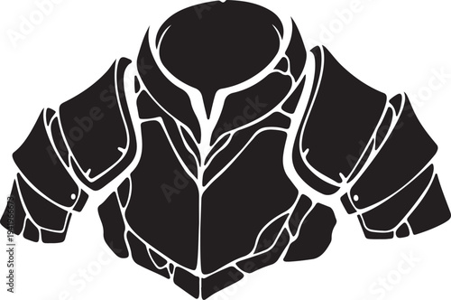 Elegant vector design of a formidable knight's chest plate and pauldrons in a bold black silhouette, suitable for fantasy, gaming, and shield emblem artwork with transparent background