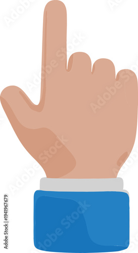 Hand pointing up gesture icon with raised index finger, human hand sign for touch, selection, instruction or attention direction in flat vector illustration