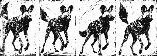 silhouettes of a running dog in motion sequence on white background