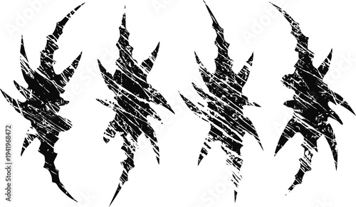 Grunge claw scratch marks with distressed textures set isolated on white background