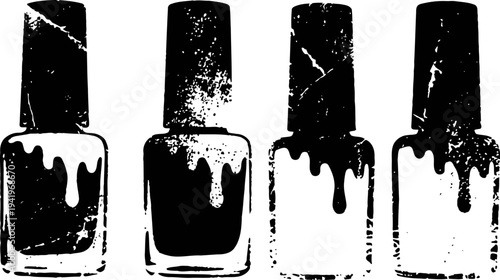 set of nail polish bottles with dripping paint illustration in black and white beauty and cosmetic concept