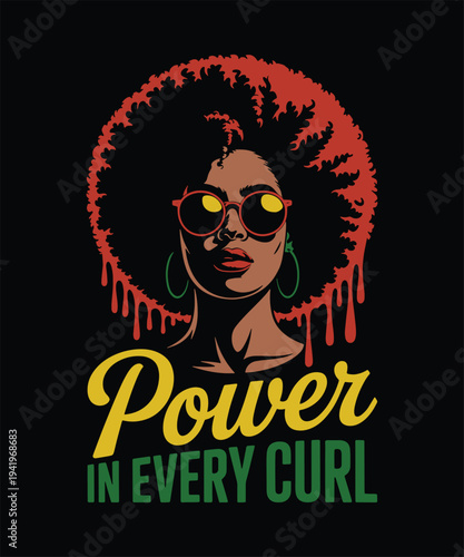 Power in Every Curl Afro Woman Black Pride Vector Illustration