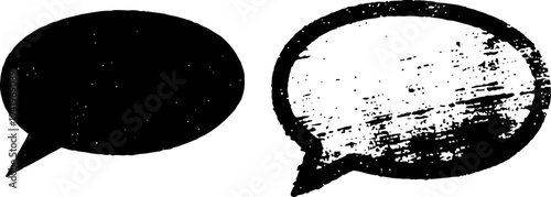 vintage grunge speech bubbles in black and white with textured distressed effect