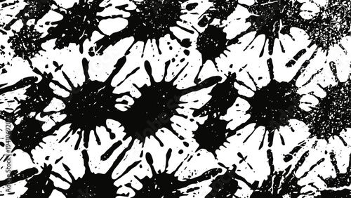 Black paint splatter pattern abstract scattered ink blotches background for creative art and design