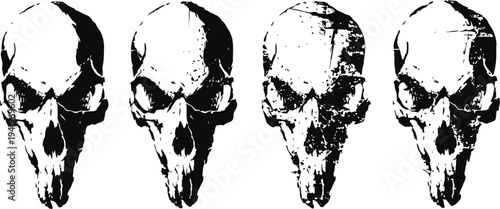 grunge skull vector silhouettes set isolated on white background with distressed texture
