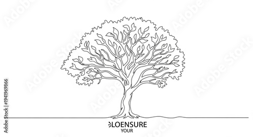 Detailed Illustration of a Tree with Branches and Leaves.