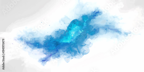 An abstract blue watercolor background features a vintage paper texture with soft clouds of light and smoke patterns reflecting a serene nature design.