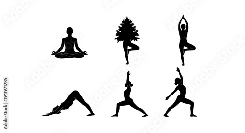 Zen Balance Pack – Minimal Yoga Pose Silhouette Logo Set