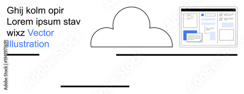 Cloud storage, online collaboration, digital services, cloud computing, web interface, data management. A cloud icon alongside a digital document interface. Cloud computing and online collaboration