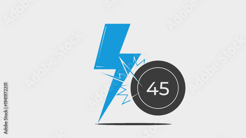 Blue lightning bolt striking a circle with number 45, conceptual illustration of speed and power.