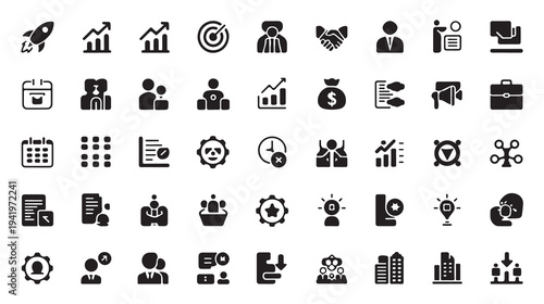 Black silhouette of business and startup concepts rocket