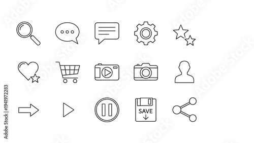 Collection of simple line icons for web and app interfaces