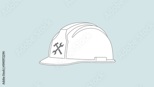 Construction helmet with crossed hammer and wrench icon