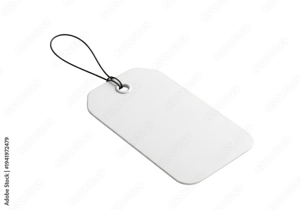 Fototapeta premium Blank white luggage tag with metal ring and chain isolated on transparent background