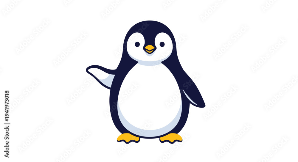Fototapeta premium Adorable cartoon penguin standing with friendly expression