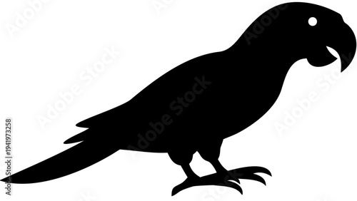 parrot black silhouette icon, tropical bird silhouette, transparent background