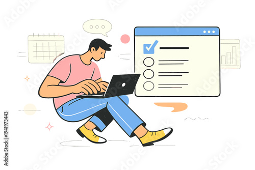 Image Generation. Focused digital workflow. Knowledge worker concentrating on a laptop, outlined task window