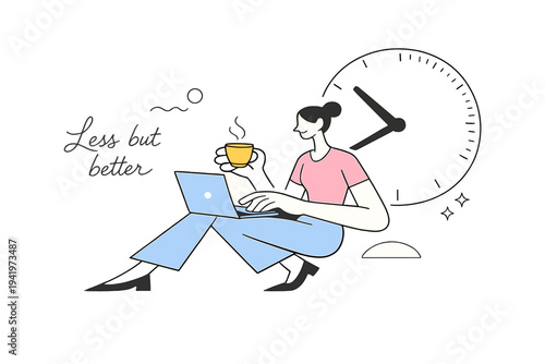 Image Generation. Minimal tools, maximum focus. Professional working with just a laptop and coffee cup,