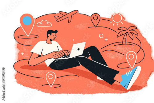 Image Generation. Work from anywhere concept. Remote professional working on a laptop with outlined location