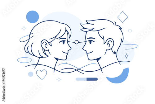 Image Generation. Feeling understood. Two faces in profile gently mirroring each other, soft lines connecting