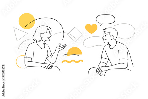 Empathetic Connection Artistry. Feeling understood. A person speaking while abstract shapes smoothly align