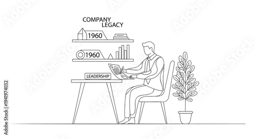 Vector illustration of businessman working with company legacy timeline
